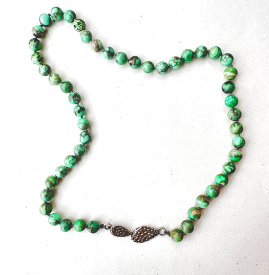 Gemstone Necklace With Green Variscite & Silver Nopal Cactus Clasp
