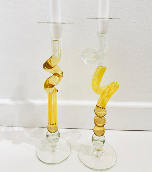 Yellow Candlestick Holders Set- The Pool Glassworks