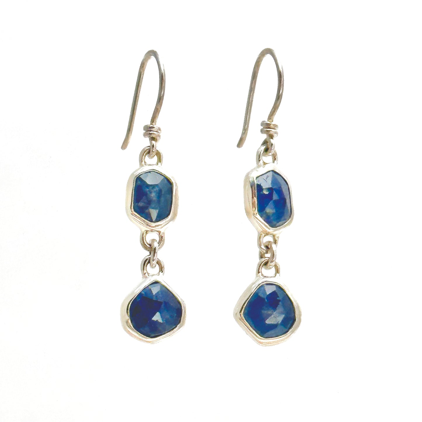 Jean Blue Sapphire Double Drop Earrings
