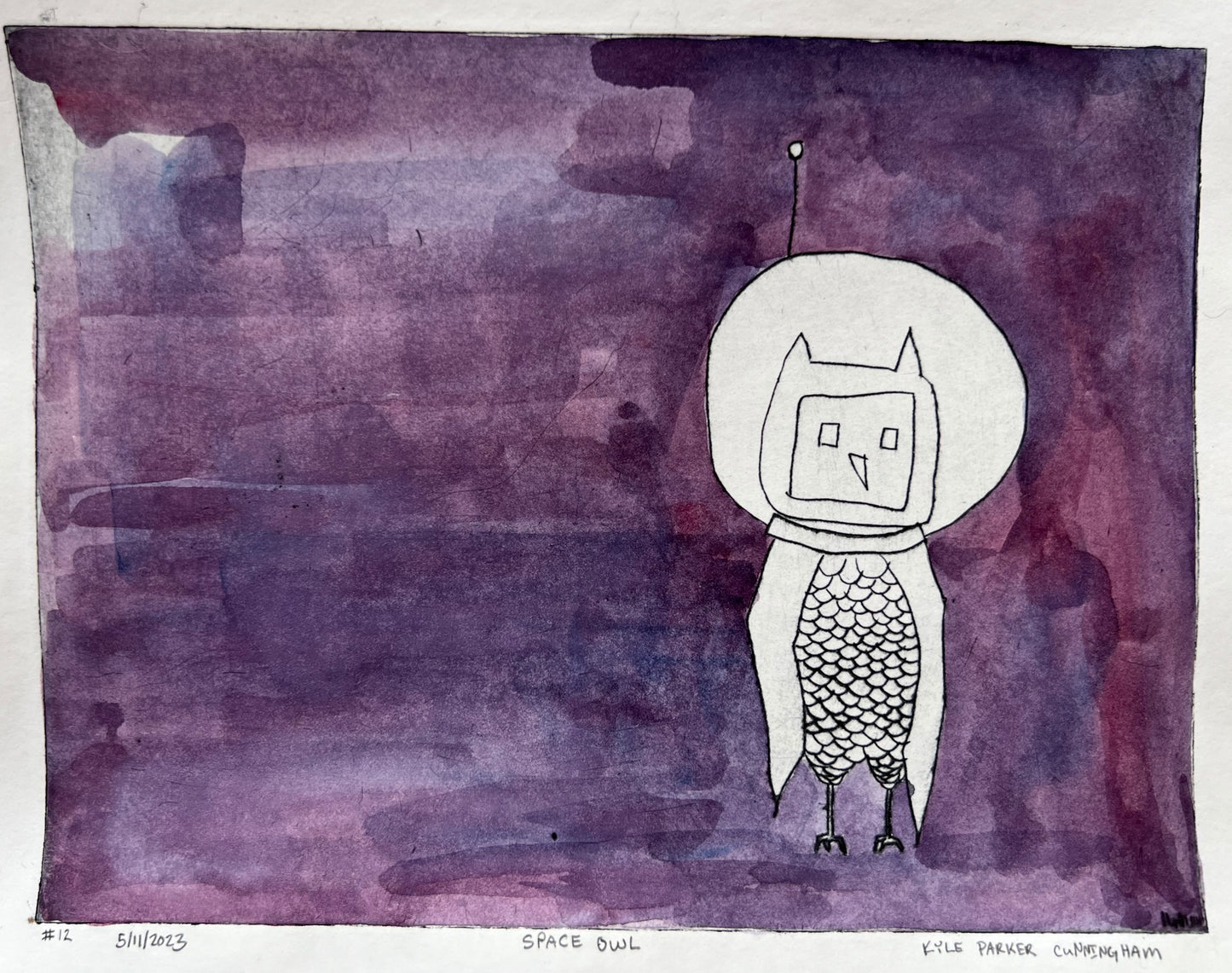 Space Owl No. 12 -Drypoint Print by Kyle Parker Cunningham